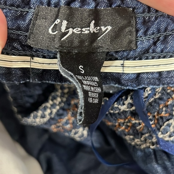 Chesley Denim Jumpsuit S Wide Leg Strapless Pockets Soft Elastic Stretch Waist - Picture 9 of 10